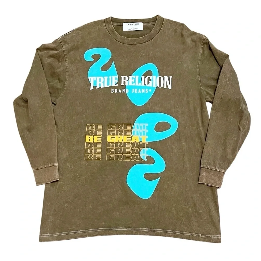 True Religion x Kida the Great Long Sleeve Burnout Green T Shirt Men’s Size L